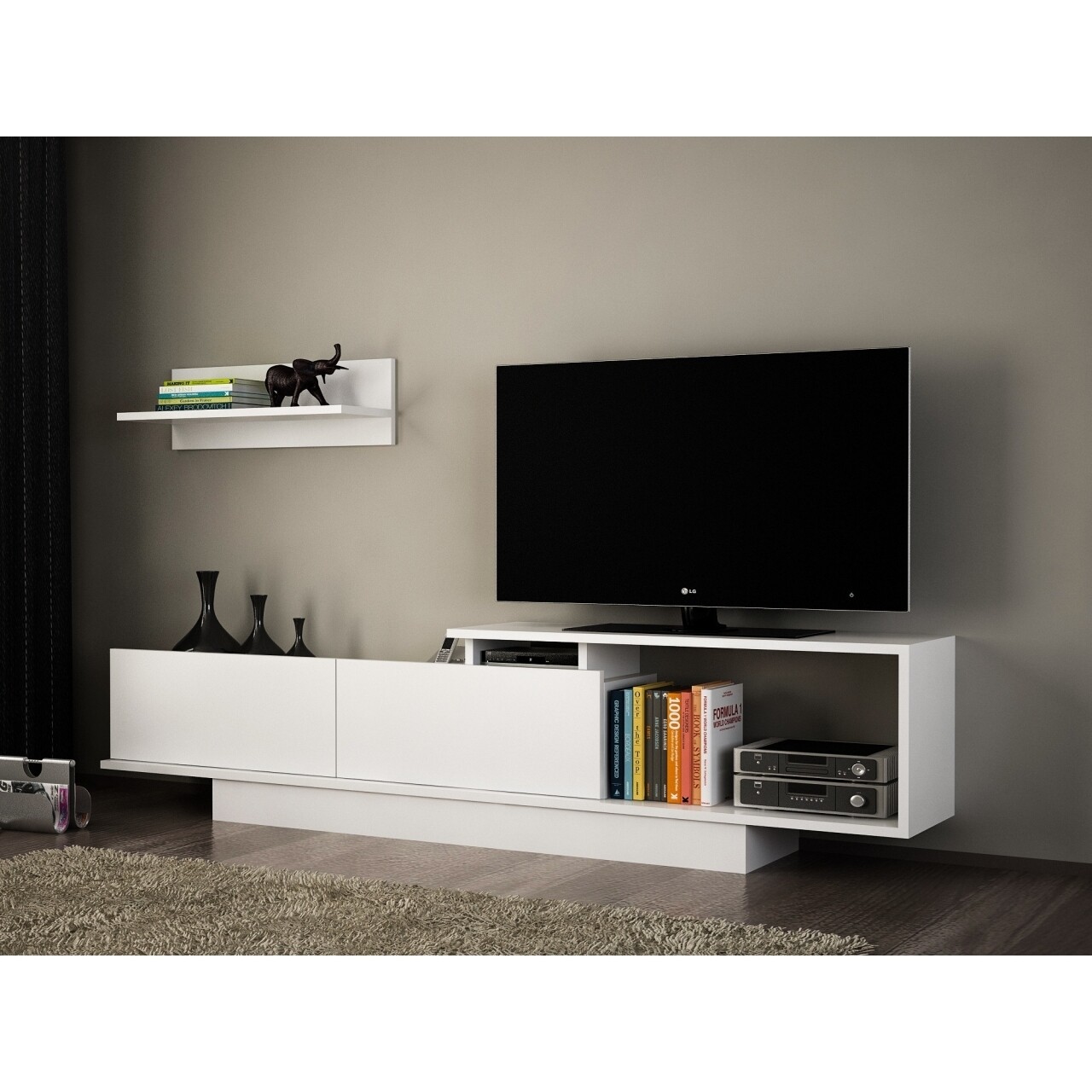 Comoda TV cu dulap, Wooden Art, Asos White - imagine 5